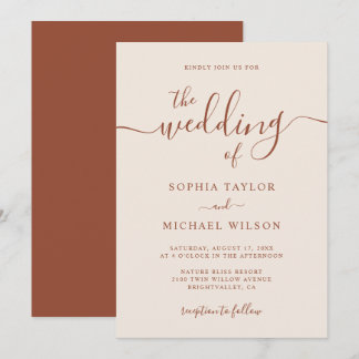 Elegant Modern Calligrafie Terracotta Wedding Kaart
