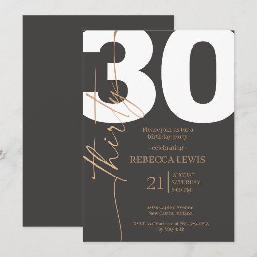 Elegant Modern Calligraphy 30 Adult Birthday Kaart (Voorkant / Achterkant)