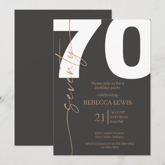 Elegant Modern Calligraphy 70th Adult Birthday Kaart (Voorkant / Achterkant)