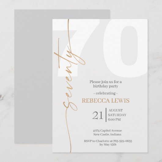 Elegant Modern Calligraphy 70th Adult Birthday Kaart (Voorkant / Achterkant)