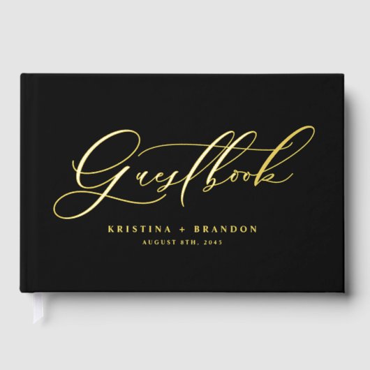 Elegant Modern Calligraphy Black Wedding Gastenboek (Voorkant)
