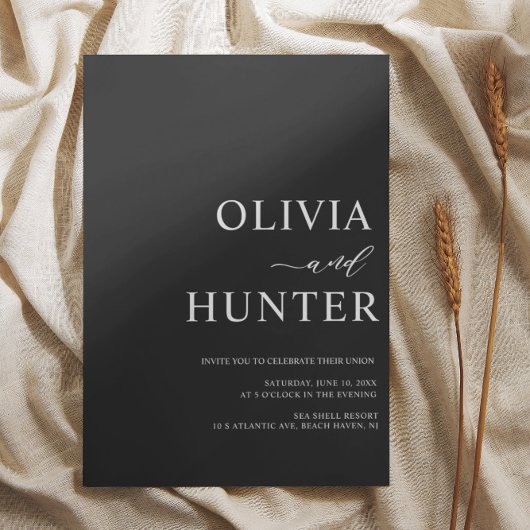 Elegant Modern Calligraphy Black Wedding Kaart