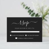 Elegant Modern Calligraphy Black & White Wedding RSVP Kaartje (Staand voorkant)