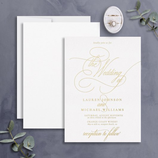 Elegant Modern Calligraphy Classic Wedding Folie Uitnodiging
