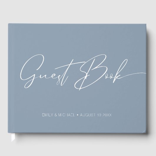 Elegant Modern Calligraphy Dusty Blue Wedding Gastenboek (Voorkant)