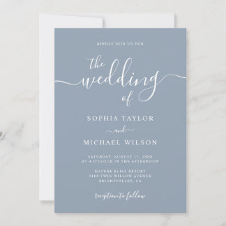 Elegant Modern Calligraphy Dusty Blue Wedding Kaart