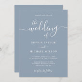 Elegant Modern Calligraphy Dusty Blue Wedding Kaart (Voorkant / Achterkant)