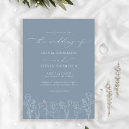 Elegant Modern Calligraphy Dusty Blue Wedding Kaart
