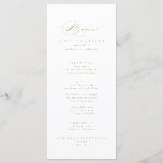 Elegant modern Calligraphy Gold Dinner Menu (Voorkant)