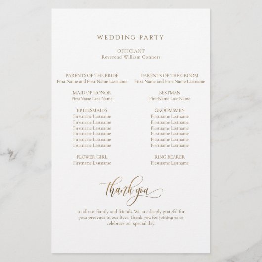 Elegant modern Calligraphy Gold Wedding Programme (Achterkant)