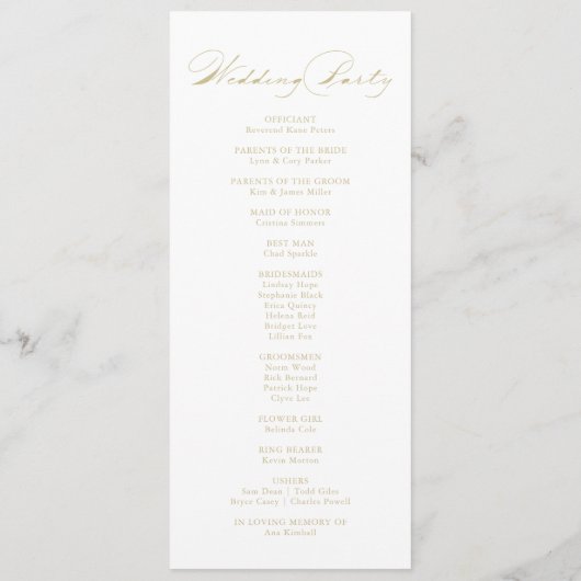 Elegant modern Calligraphy Gold Wedding Programme Programmakaart (Achterkant)