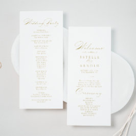 Elegant modern Calligraphy Gold Wedding Programme Programmakaart