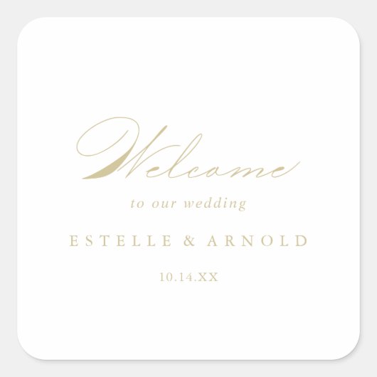 Elegant Modern Calligraphy Gold Wedding Welcome Vierkante Sticker (Voorkant)