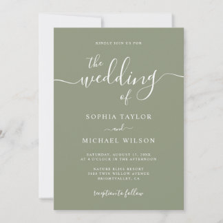 Elegant Modern Calligraphy Sage Green Wedding Kaart