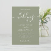 Elegant Modern Calligraphy Sage Green Wedding Kaart (Staand voorkant)