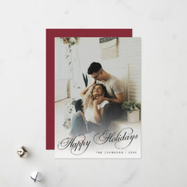 Elegant Modern Calligraphy Script Christmas Photo Feestdagenkaart