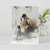 Elegant Modern Calligraphy Script Christmas Photo Feestdagenkaart (Staand voorkant)