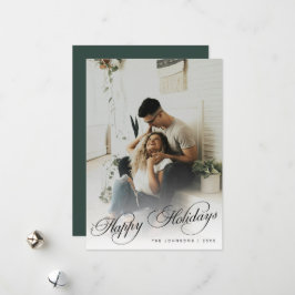 Elegant Modern Calligraphy Script Christmas Photo Feestdagenkaart