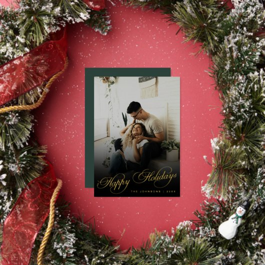 Elegant Modern Calligraphy Script Christmas Photo Folie Feestdagenkaart (Insitu)