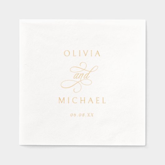 Elegant Modern Calligraphy Script Wedding Gold Folie Servetten (Voorkant)