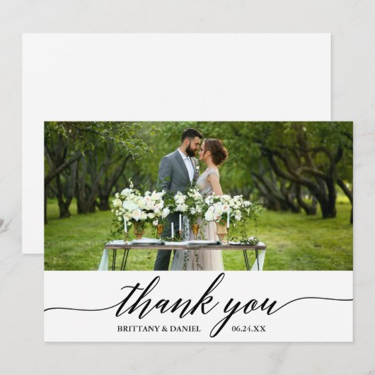 Elegant Modern Calligraphy Wedding Bedankkaart (Voorkant / Achterkant)