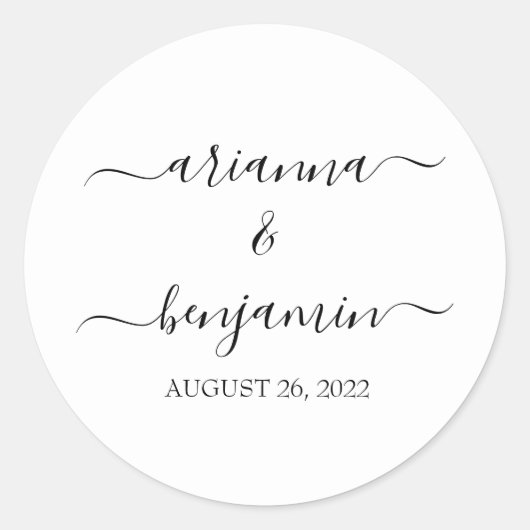 Elegant Modern Calligraphy Wedding Favor Ronde Sticker (Voorkant)
