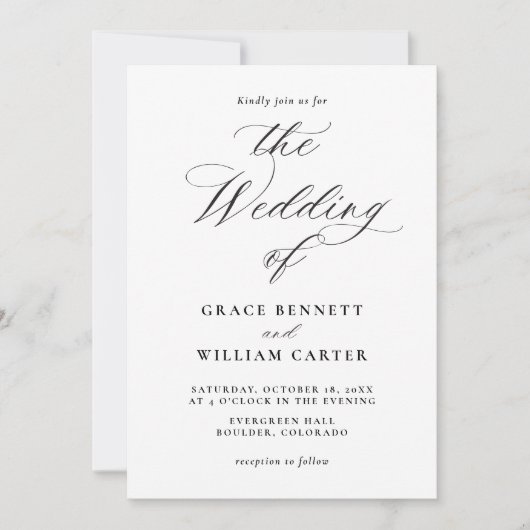 Elegant Modern Calligraphy Wedding Invitation Kaart (Voorkant)