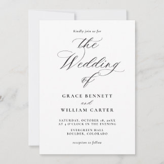 Elegant Modern Calligraphy Wedding Invitation Kaart