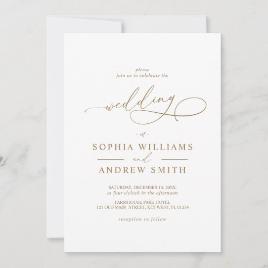 Elegant Modern Calligraphy Wedding Invitation Kaart (Voorkant)