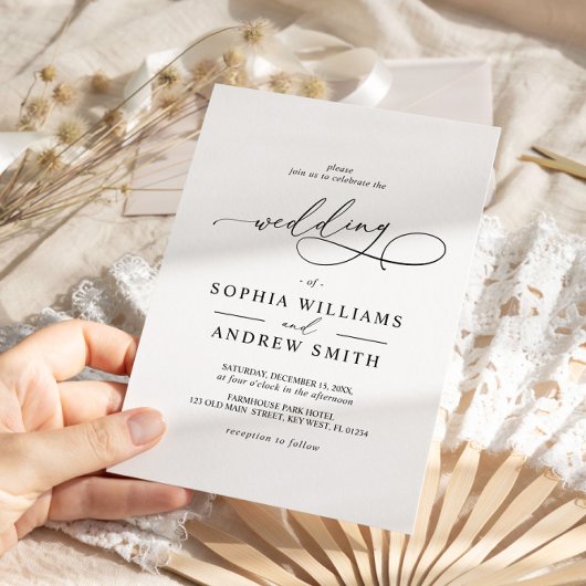 Elegant Modern Calligraphy Wedding Invitation Kaart
