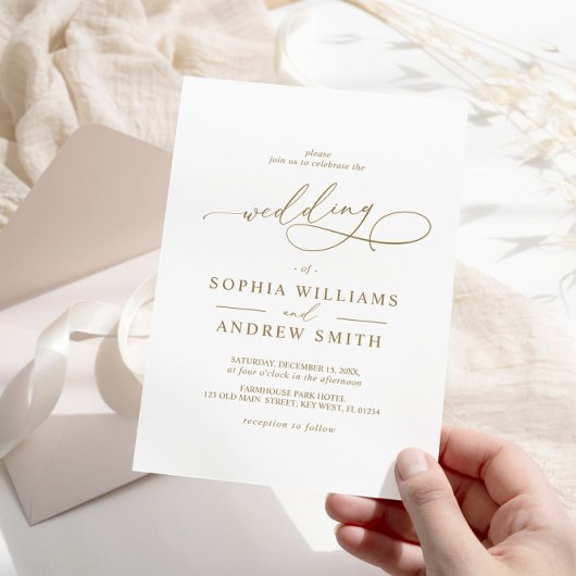 Elegant Modern Calligraphy Wedding Invitation Kaart