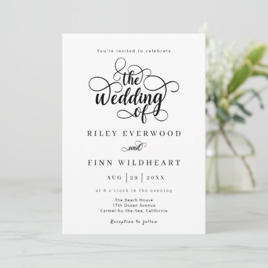 Elegant Modern Calligraphy Wedding Invitation Kaart (Staand voorkant)