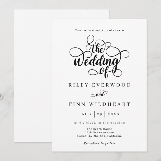 Elegant Modern Calligraphy Wedding Invitation Kaart (Voorkant / Achterkant)