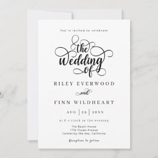 Elegant Modern Calligraphy Wedding Invitation Kaart