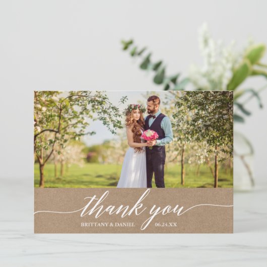 Elegant Modern Calligraphy Wedding Kraft Bedankkaart (Staand voorkant)