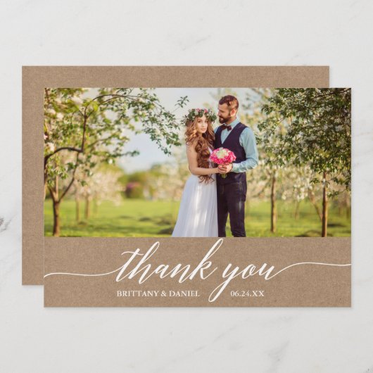Elegant Modern Calligraphy Wedding Kraft Bedankkaart (Voorkant / Achterkant)