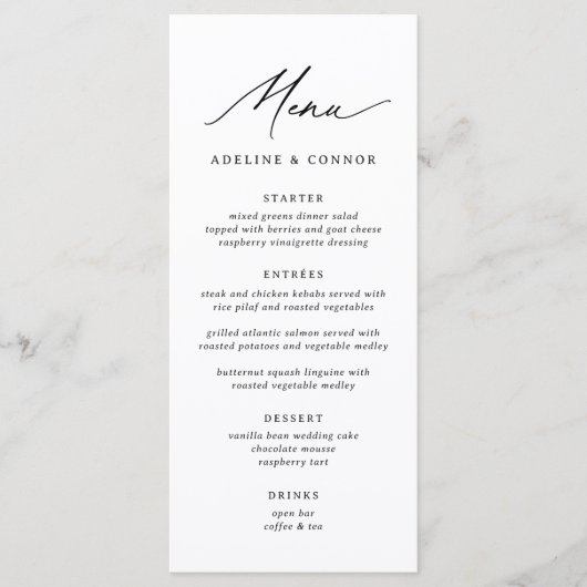 Elegant Modern Calligraphy Wedding Menu (Voorkant)