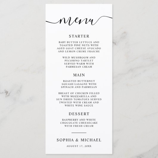 Elegant Modern Calligraphy Wedding Menu (Voorkant)