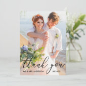 Elegant Modern Calligraphy Wedding Photo Bedankkaart (Staand voorkant)