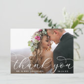 Elegant Modern Calligraphy Wedding Photo Bedankkaart (Staand voorkant)