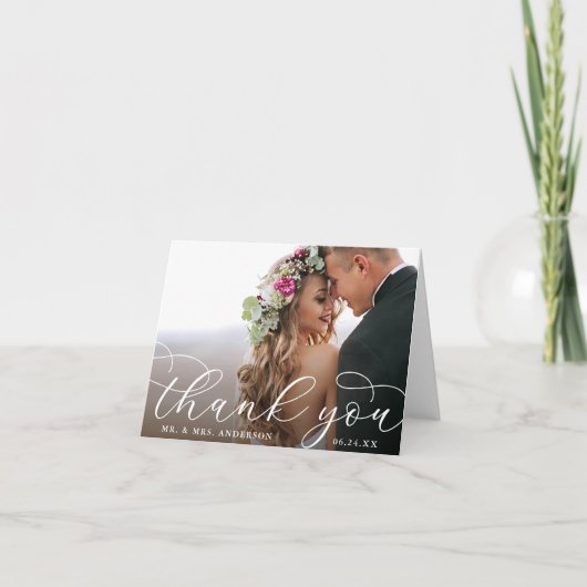Elegant Modern Calligraphy Wedding Photo Note Bedankkaart (Voorkant)