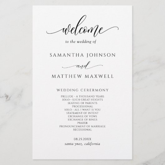 Elegant modern calligraphy Wedding Programme (Voorkant)
