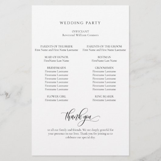 Elegant modern calligraphy Wedding Programme (Achterkant)