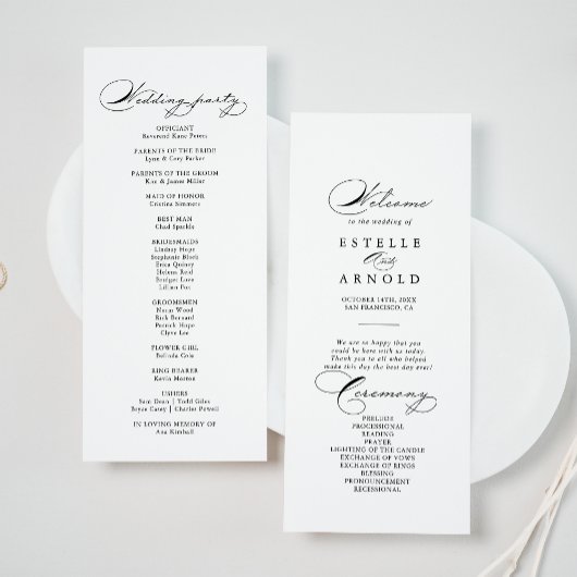 Elegant modern calligraphy Wedding Programme Programmakaart