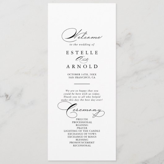 Elegant modern calligraphy Wedding Programme Programmakaart (Voorkant)