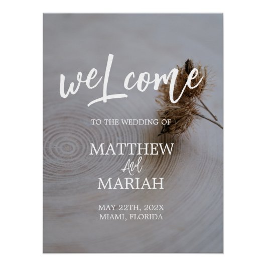 Elegant Modern Calligraphy Wood Weddenschap Welkom Perfect Poster (Voorkant)
