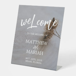 Elegant Modern Calligraphy Wood Weddenschap Welkom Reclamebord Met Voetstuk