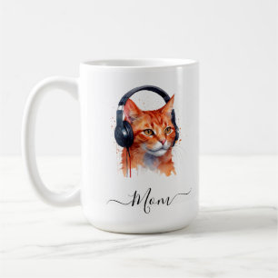 Elegant Modern Cat Mom Waterverf Rood Sinaasappel Koffiemok