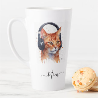 Elegant Modern Cat Mom Waterverf Rood Sinaasappel Latte Mok