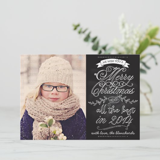 Elegant modern Chalkboard - kerstfotokaart Feestdagenkaart (Staand voorkant)